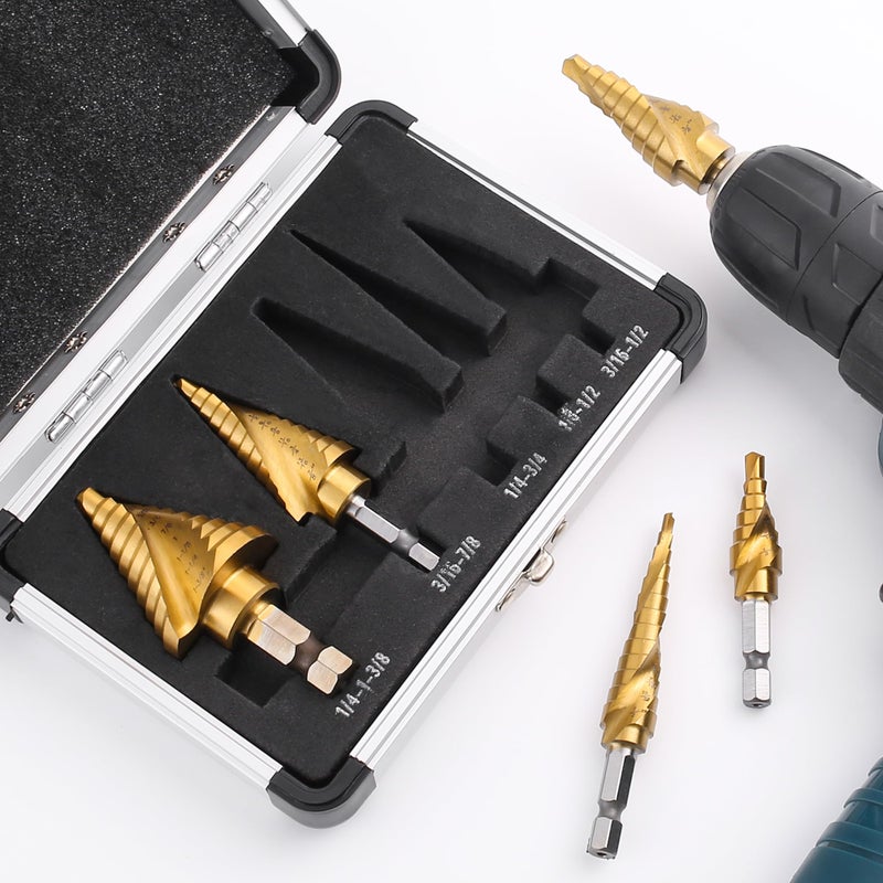 IRONANT Step Drill Bits, 5PCS Spiral Grooved HSS Titanium Step Drill Bit Set, 50 Sizes High Speed Steel Step Bits for Metal with Aluminum Case - Image 5